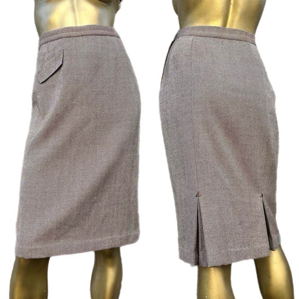Vintage Evan-Picone Woven stripe twill Tailored High-Waisted Knee-length skirt